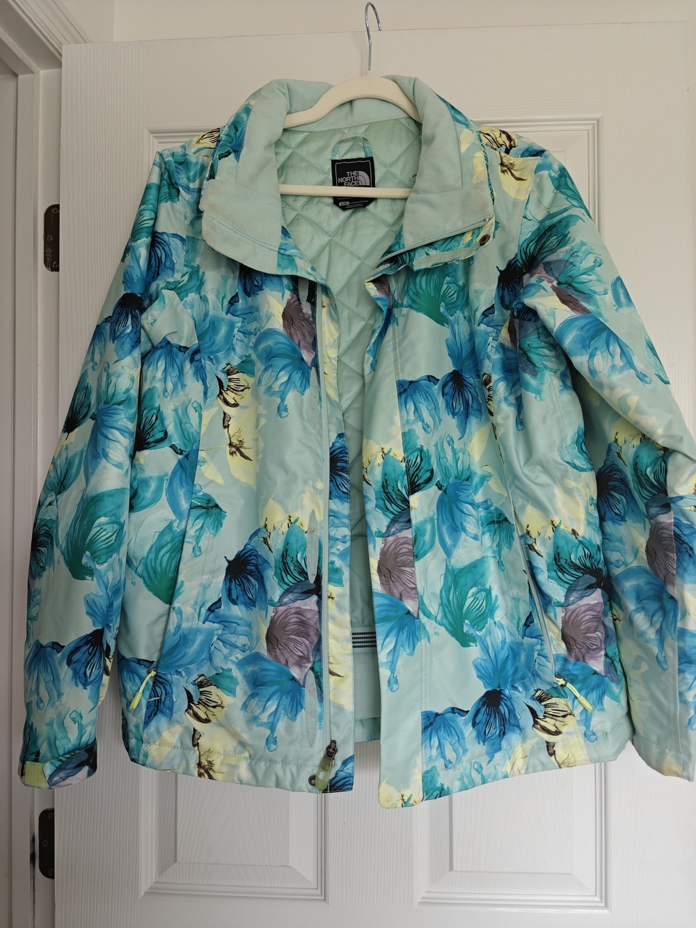 The North Face Women's Aqua Floral Ski Jacket with Teal and Blue Flowers